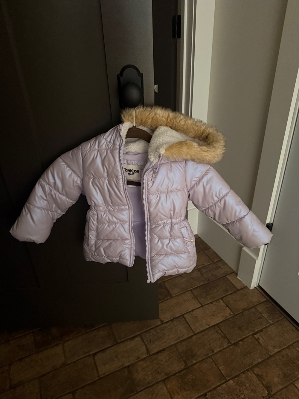 OshKosh B'gosh Light Purple Quilted Puffer Jacket with Faux Fur Hood